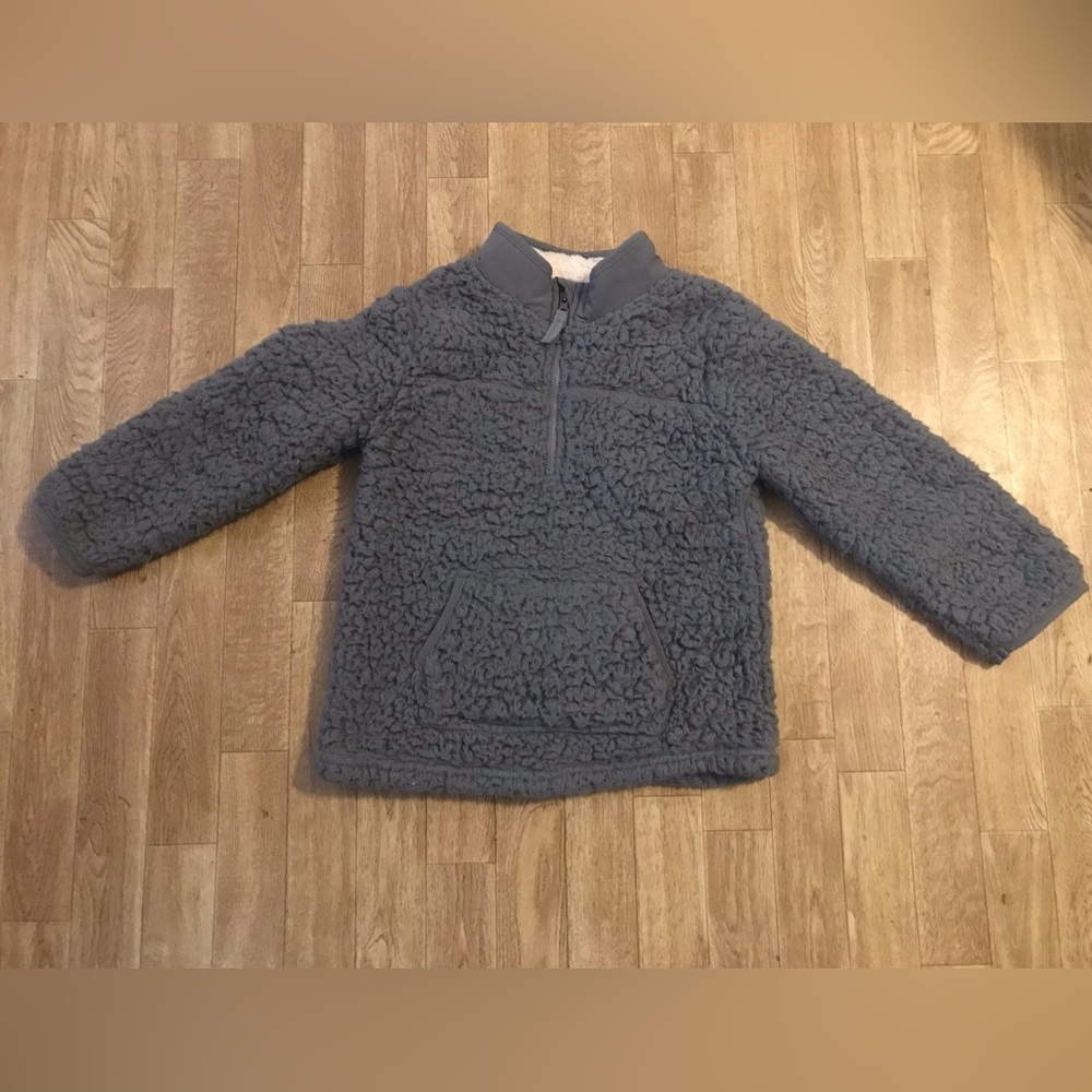 Boys Quarter Zip Sherpa  Sweater Jacket Size 5 T Gray